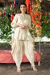 Buy_Tanu Malhotra_Beige Kurta Twill Cotton Embroidery Gota Work Tunic And Dhoti Pant Set _at_Aza_Fashions