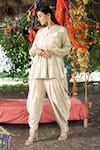 Buy_Tanu Malhotra_Beige Kurta Twill Cotton Embroidery Gota Work Tunic And Dhoti Pant Set _Online_at_Aza_Fashions