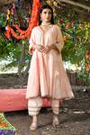 Buy_Tanu Malhotra_Peach Kurta Twill Cotton Embroidery Gota Work V Anarkali And Salwar Set  _at_Aza_Fashions