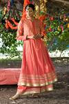 Buy_Tanu Malhotra_Coral Kurta Twill Cotton Embroidery Gota Anarkali And Farshi Pyjama Set  _at_Aza_Fashions