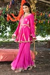 Buy_Tanu Malhotra_Fuchsia Embroidered Peplum Kurta And Sharara Set_Online_at_Aza_Fashions