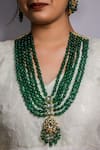 Ishhaara_Green Beads Tiered Necklace Set _at_Aza_Fashions