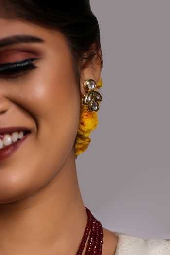 Shop_Ishhaara_Multi Color Beads, Diamonds Scarlet Beaded Polki Necklace Set _Online_at_Aza_Fashions