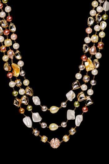 Shop_Ishhaara_Multi Color Layered Beaded Necklace _at_Aza_Fashions