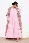 Buy_Itraake_Pink Mul Printed Floral Raag Anarkali Set With Chanderi Dupatta _Online_at_Aza_Fashions