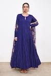 Itraake Blue Mul Printed Floral Round Anarkali Set With Dupatta Online at Aza Fashions Itraake_Blue Mul Printed Floral Round Anarkali Set With Dupatta _Online_at_Aza_Fashions
