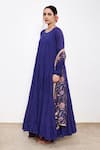 Shop Itraake Blue Mul Printed Floral Round Anarkali Set With Dupatta Online at Aza Fashions Shop_Itraake_Blue Mul Printed Floral Round Anarkali Set With Dupatta _Online_at_Aza_Fashions