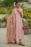 Buy_Itraake_Pink Anarkali-cotton Jamdhani With Mulmul Woven Floral Cotton Set  _at_Aza_Fashions