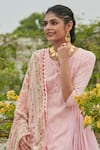 Shop_Itraake_Pink Anarkali-cotton Jamdhani With Mulmul Woven Floral Cotton Set  _Online_at_Aza_Fashions