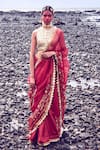 Buy_Itrh_Red Organza Halter Saree With Blouse  _at_Aza_Fashions