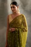 Buy_Itrh_Green Saree Silk Organza Blouse Lampi Lining Cotton With  _Online_at_Aza_Fashions