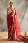 Buy_Itrh_Organza Embroidered Saree With Blouse_at_Aza_Fashions