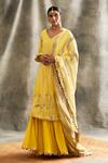 Buy_Itrh_Yellow Kurta Cotton Dupatta Silk Organza Sharara Striped Set For Women_at_Aza_Fashions