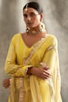 Shop_Itrh_Yellow Kurta Cotton Dupatta Silk Organza Sharara Striped Set For Women_Online_at_Aza_Fashions