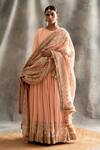 Itrh_Peach Angarkha Jacquard Cotton Dupatta Silk Organza Churidar Angrakha Set _Online_at_Aza_Fashions