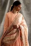 Itrh_Peach Angarkha Jacquard Cotton Dupatta Silk Organza Churidar Angrakha Set _at_Aza_Fashions