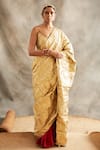 Buy_Itrh_Gold Pure Crepe V Neck Zari Saree With Blouse  _at_Aza_Fashions