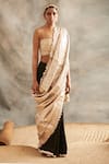 Itrh_Gold Pure Crepe Sweetheart Neck Zari Saree With Blouse  _Online_at_Aza_Fashions