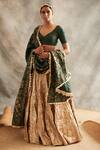 Buy_Itrh_Gold Organza V Neck Woven Zari Bridal Lehenga Set _at_Aza_Fashions