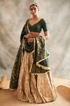 Itrh_Gold Organza V Neck Woven Zari Bridal Lehenga Set _Online_at_Aza_Fashions