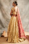 Shop_Itrh_Gold Linen V Neck Zari Bridal Lehenga Set _at_Aza_Fashions