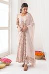Negra Elegante_Off White Organza, Cotton Silk Digital Print, Mirrors Round Peony Anarkali Set _Online_at_Aza_Fashions