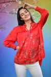 Buy_RANNA GILL_Red Silk Blend Embellished Cotton Top_at_Aza_Fashions