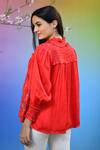 Shop_RANNA GILL_Red Silk Blend Embellished Cotton Top_at_Aza_Fashions