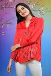 RANNA GILL_Red Silk Blend Embellished Cotton Top_Online_at_Aza_Fashions