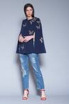 Shahin Mannan_Blue Double Crepe Round Embroidered Cape Jacket  _Online_at_Aza_Fashions
