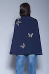 Shop_Shahin Mannan_Blue Double Crepe Round Embroidered Cape Jacket  _at_Aza_Fashions