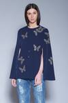 Buy_Shahin Mannan_Blue Double Crepe Round Embroidered Cape Jacket  _Online_at_Aza_Fashions