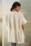 Shop_Febo6_Off White Chanderi Plain Spread Collar Box Pleat Top _at_Aza_Fashions