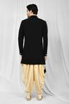 Shop_Arihant Rai Sinha_Black Terrycloth, Silk Embroidery Asymmetric Sherwani Set_at_Aza_Fashions