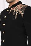 Arihant Rai Sinha_Black Terrycloth, Silk Embroidery Asymmetric Sherwani Set_at_Aza_Fashions