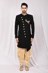 Buy_Arihant Rai Sinha_Black Embossed Fabric Asymmetric Sherwani Set_Online_at_Aza_Fashions