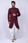 Buy_Aryavir Malhotra_Maroon Sherwani Quilted Plain Overlap And Cowl Pant_at_Aza_Fashions