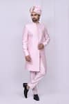 Buy_Khwaab by Sanjana Lakhani_Pink Art Silk Full Sleeve Sherwani Set_at_Aza_Fashions
