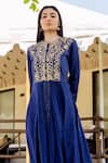 Buy_Missprint_Blue Cotton Lurex Print And Embroidery Polka Dot Print Pittan Floral Kurta _Online_at_Aza_Fashions