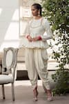 Buy_Nikasha_White Banarasi Woven Cotton Round Kurta And Dhoti Pant Set _at_Aza_Fashions