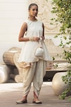 Buy_Nikasha_White Banarasi Woven Cotton Round Kurta And Dhoti Pant Set_at_Aza_Fashions