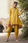 Buy_Nikasha_Yellow Crepe Round Printed Kurta And Dhoti Pant Set _at_Aza_Fashions