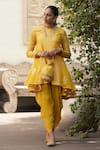 Nikasha_Yellow Crepe Round Printed Kurta And Dhoti Pant Set _Online_at_Aza_Fashions