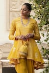 Buy_Nikasha_Yellow Crepe Round Printed Kurta And Dhoti Pant Set _Online_at_Aza_Fashions