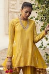 Shop_Nikasha_Yellow Crepe Round Printed Kurta And Dhoti Pant Set _Online_at_Aza_Fashions