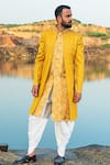 Buy_Soniya G_Yellow Silk Embroidered Zari Work Jacket Dhoti Pant Set _at_Aza_Fashions