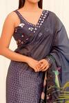 Shop_Izzumi Mehta_Blue Crepe Leaf Neck Organza Printed Saree With Blouse _at_Aza_Fashions