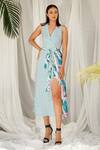 Buy Izzumi Mehta Blue Crepe V Neck Printed Wrap Dress at Aza Fashions Buy_Izzumi Mehta_Blue Crepe V Neck Printed Wrap Dress _at_Aza_Fashions