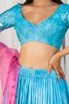 Izzumi Mehta_Blue Crepe Leaf Neck Printed Lehenga Set _Online_at_Aza_Fashions