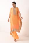 Pooja Rajgarhia Gupta_Orange Crepe Round Printed Kaftan Tunic And Pant Set _Online_at_Aza_Fashions